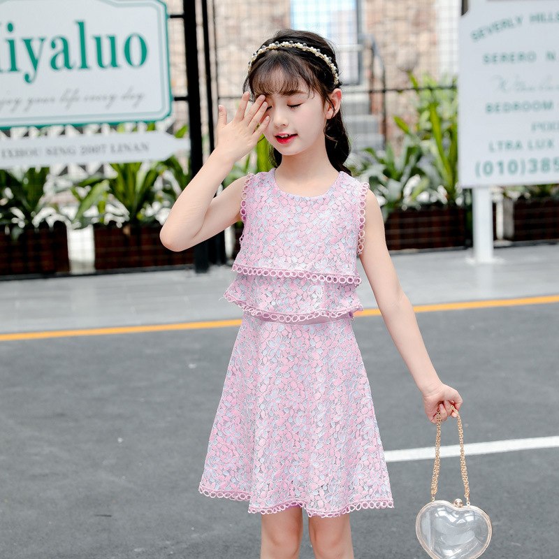 Teenage Girls Princess Dress Summer Vest Lace Pink Kids Dresses for Girls Clothes Girls Dress Children Costume 10 12 Year