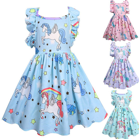 Little Pony Uncorn Rainbow Dress Girls Dresses For Party Wedding Backless Mermaid Dress For Kids Clothes Unicornio Party Dresses