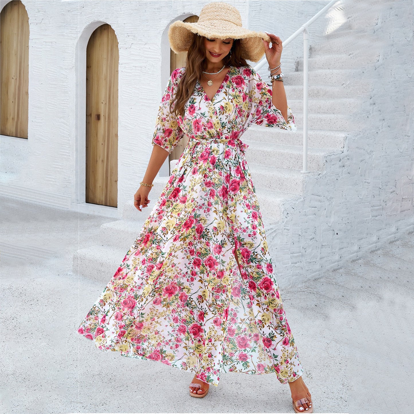 Women's spring/summer elegance printed waist dress