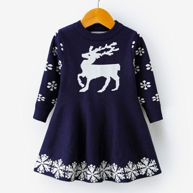 Kids Dresses For Girls Long Sleeve Deer Snowflake Print Dress New Year Costume Princess Dress Kids Christmas Clothes Vestidos