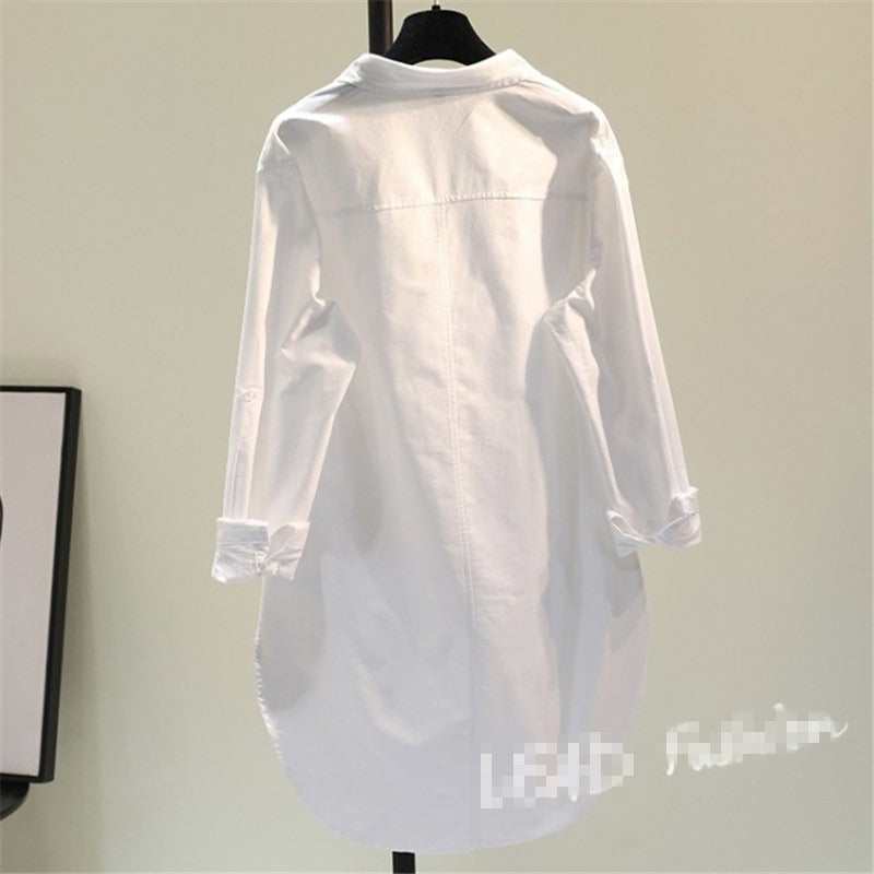 Design Sense White Fashion Front Short Back Long Shirt Women's  Spring And Autumn New Korean Loose Fashion Casual Shirt