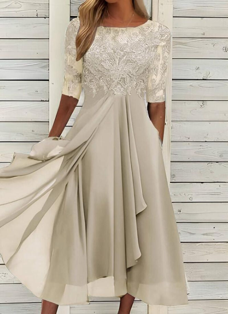 Dress chiffon patchwork lace hollow out long dress bridesmaid evening dress for women