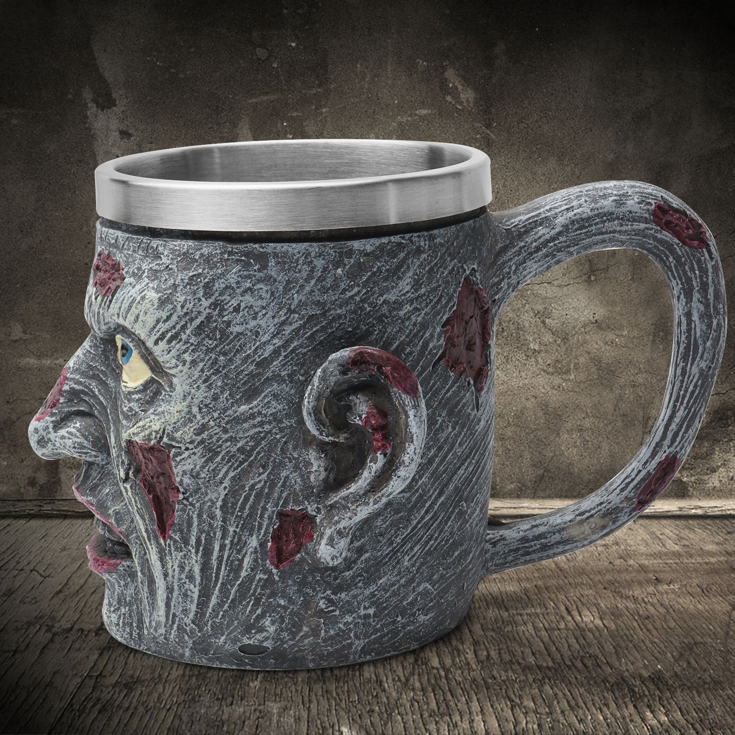 Zombie resin skull cup with stainless steel inner liner