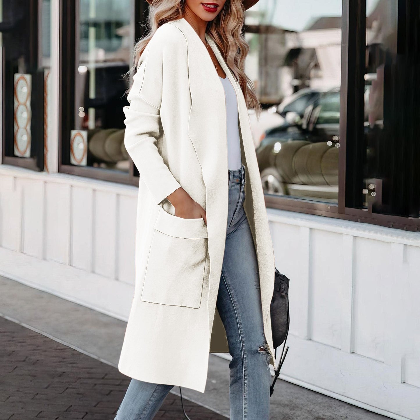 Leisure long solid color warm coat jacket for women