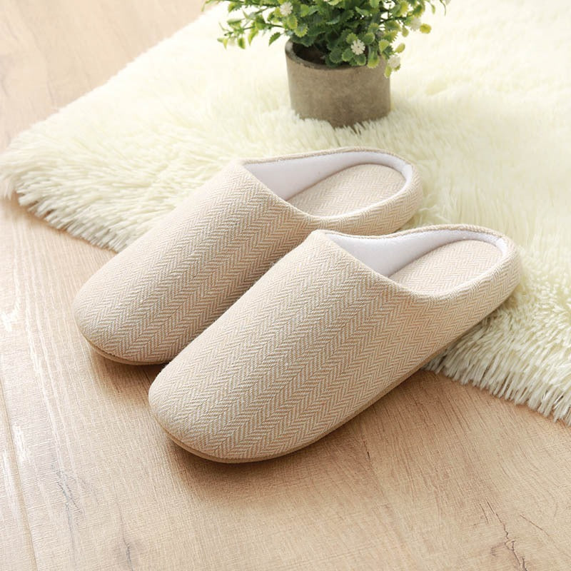 Japanese and Korean wooden floor fabric art men's and women's indoor cotton and linen slippers, home pure black cotton cloth slippers