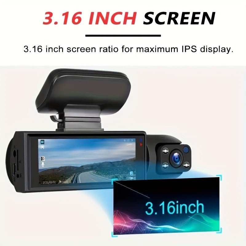 Dual Camera, Dash Cam For Cars, Front And Inside, Car Camera With IR Night Vision, Loop Recording, Wide Angle Car DVR Camera With 8.03 Cm IPS Screen, Dual Lens Car Dashboard Video Cam