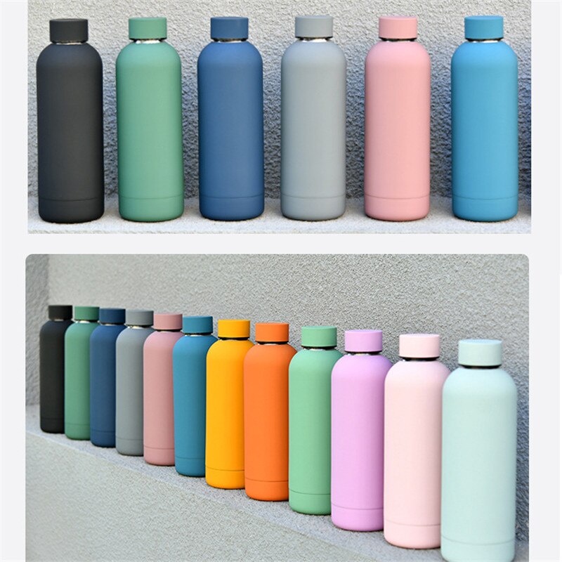 500ml Matte Stainless Steel Vacuum Insulated Hot Cold Water Bottle Double Walled Cola Shape Thermos Leak-Proof Sports Flask