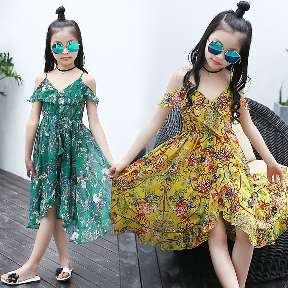 Girls Dress Bohemia Style Dresses Girls Sleeveless Floral Dress For Adolescents 8 10 12 Big Kids Girls Clothes