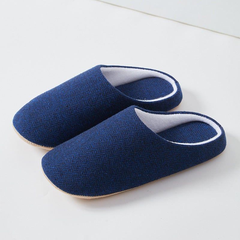 Japanese and Korean wooden floor fabric art men's and women's indoor cotton and linen slippers, home pure black cotton cloth slippers