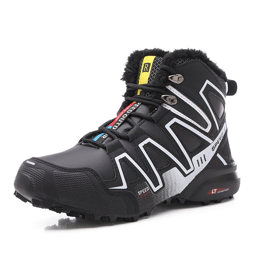 New winter outdoor snow boots with high top and added wool for warmth, off-road anti slip and thickened lightweight mountaineering men's cotton shoes