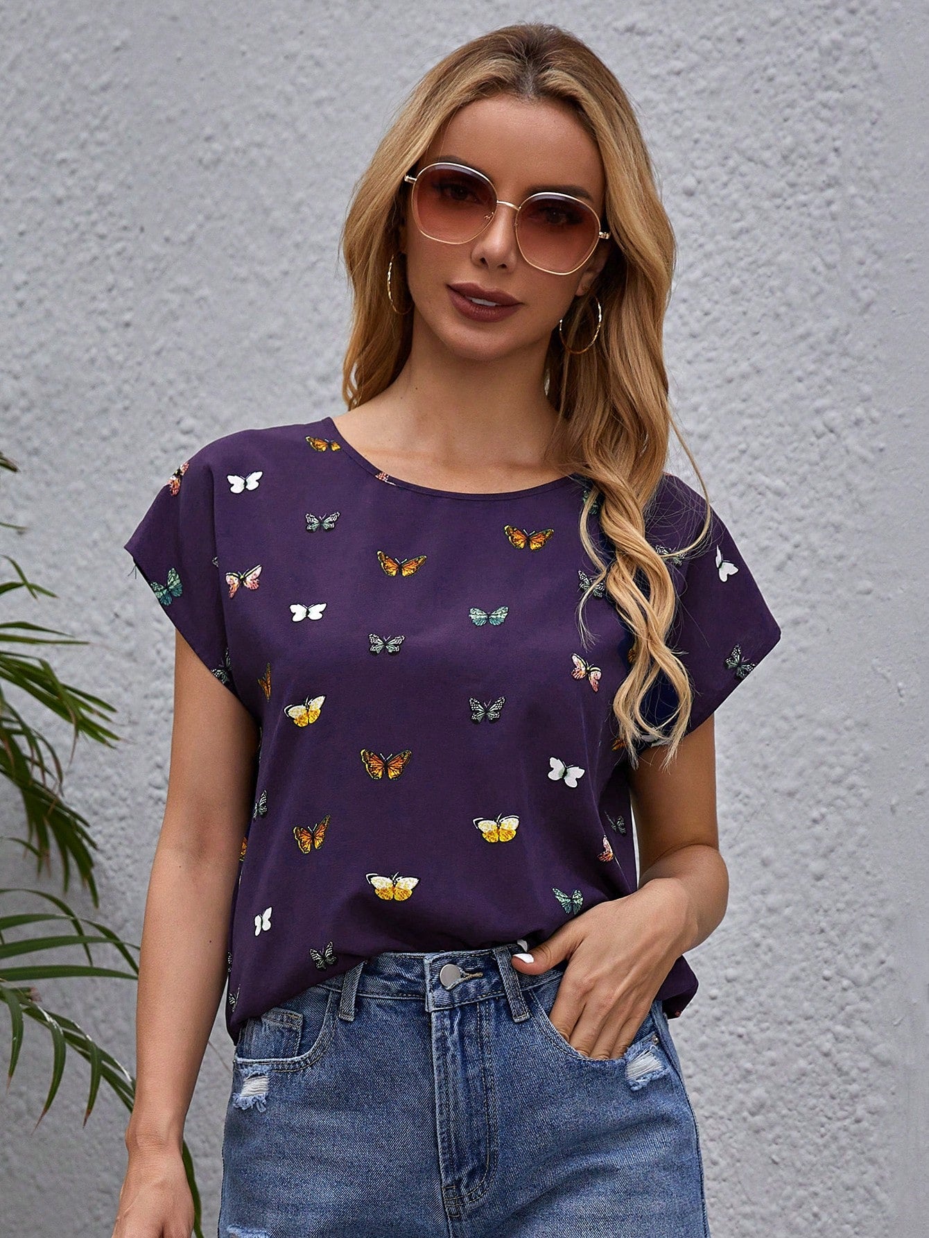 SHEIN LUNE Butterfly Print Casual Shirt