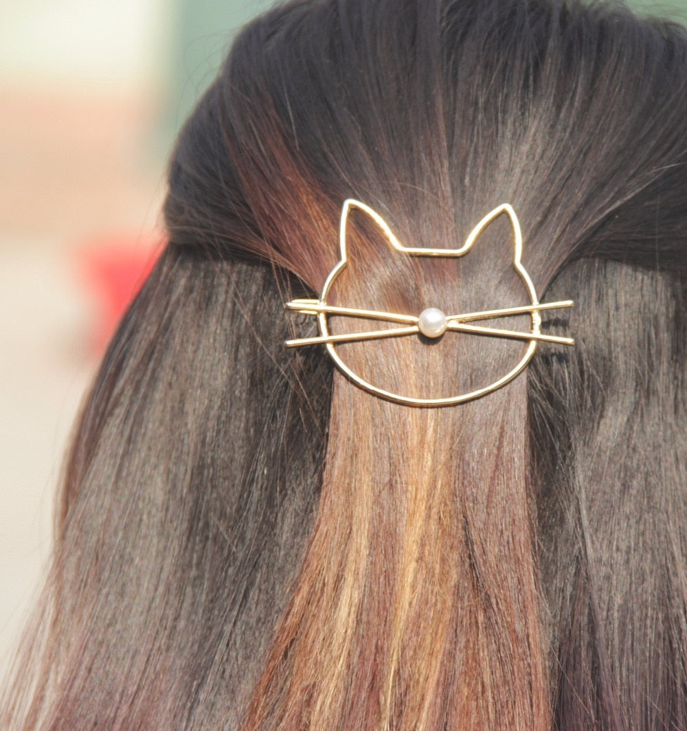 Fashion Hollow Cute Cat Hair Pin Imitation Pearl Hairpin Hair Side Clip Hair Accessories Hair Barrette For Women Girl Gifts