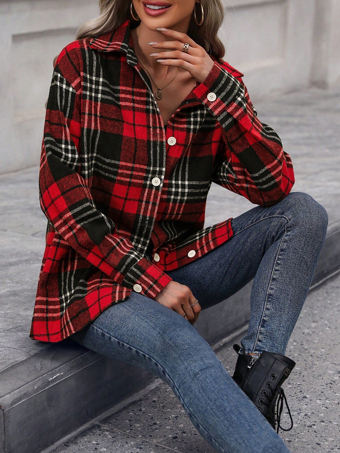 SHEIN LUNE Loose Fit Plaid Casual Shirt