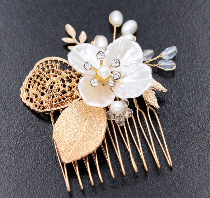 Golden leaf hair comb bridal headdress insert comb jewelry