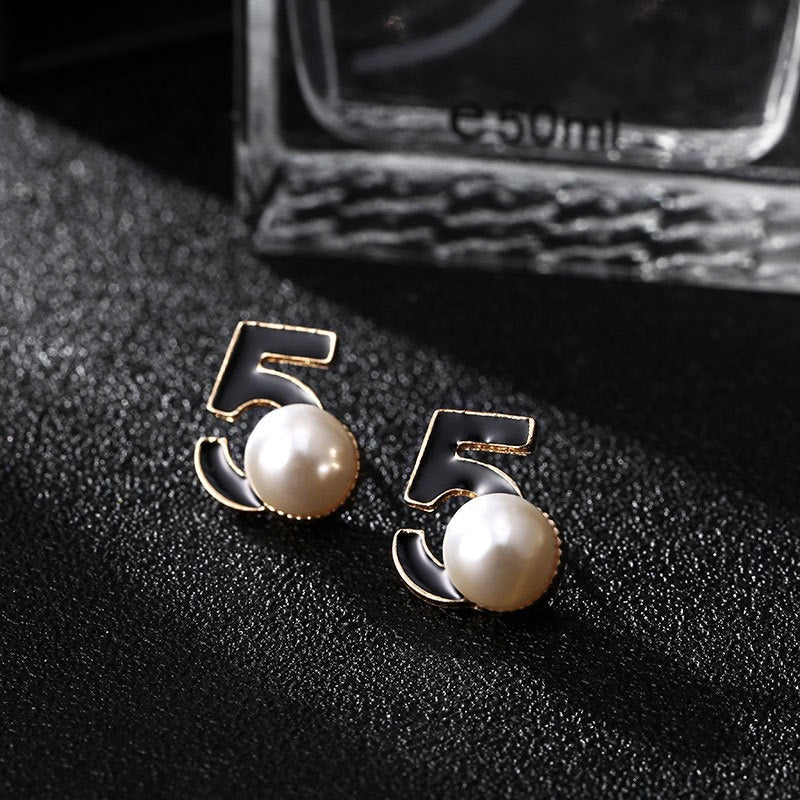 Camellia earrings asymmetrical pearl earrings for women versatile Korean version popular earrings for women