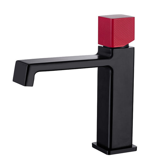 Black square single hole cold and hot countertop basin sink chrome faucet