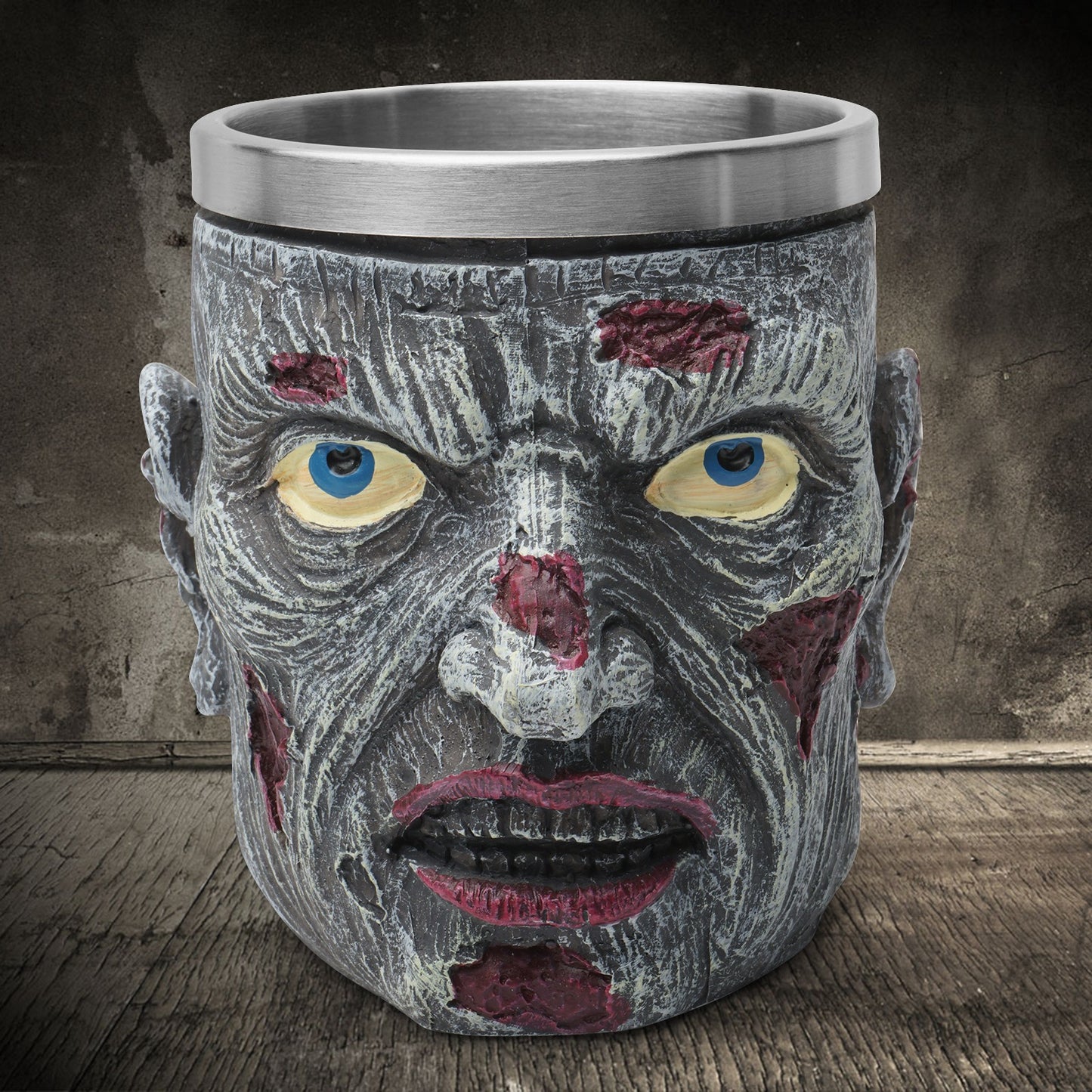 Zombie resin skull cup with stainless steel inner liner