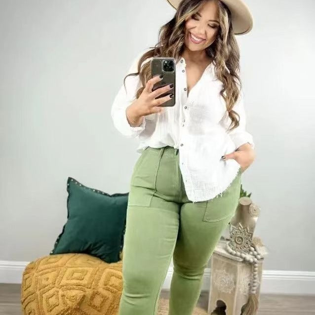 Spring and Autumn Jeans Women's Loose Harlan Pants Elastic Waist Versatile Casual Straight leg Pants