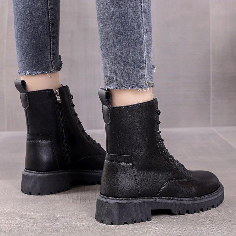 Snow boots, women's new cotton shoes, autumn and winter women's shoes, waterproof British style Martin short boots, thickened and plush in winter