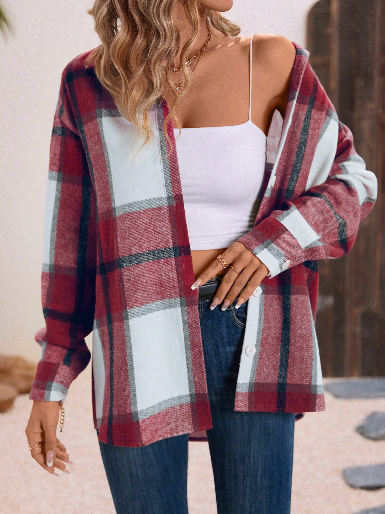 SHEIN LUNE Loose Fit Plaid Casual Shirt