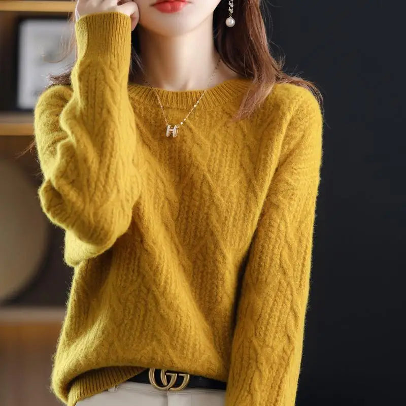 Autumn Winter Thick Solid Office Lady Women'S Clothing O-Neck Leisure Loose Slight Strech Multiple Colour Pullovers Keep Warm