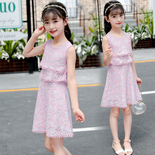 Teenage Girls Princess Dress Summer Vest Lace Pink Kids Dresses for Girls Clothes Girls Dress Children Costume 10 12 Year