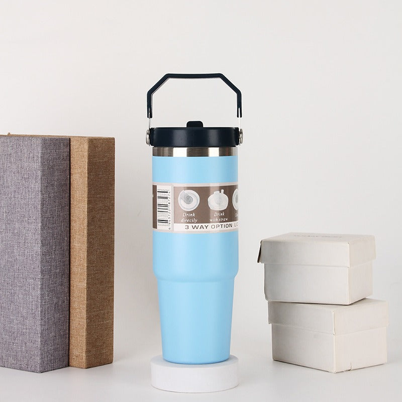 20oz30ozPortable Car Cup Stainless Steel Cup Travel Sports Water Bottle With Handle Cover Coffee Tumbler Cup