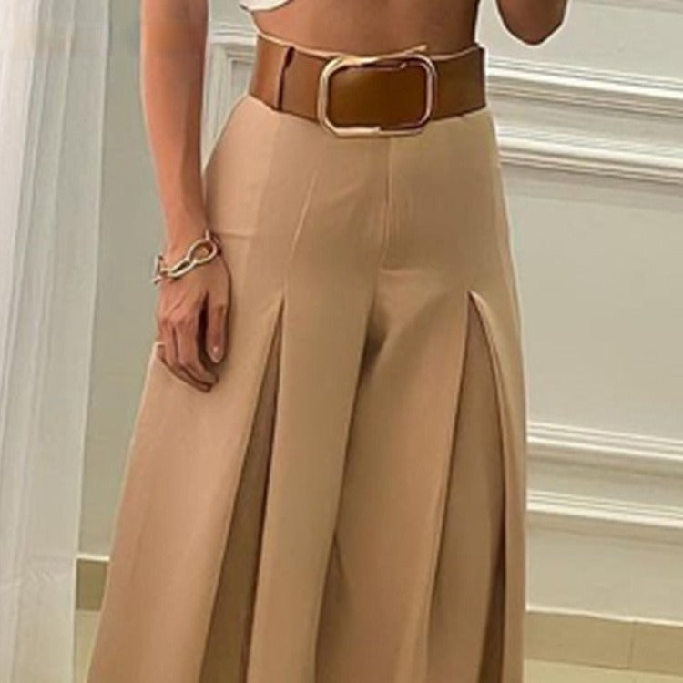 New French Vintage High Waist Folded Wide Leg Pants for Women Thin Loose Slim Skirt Pants for Women