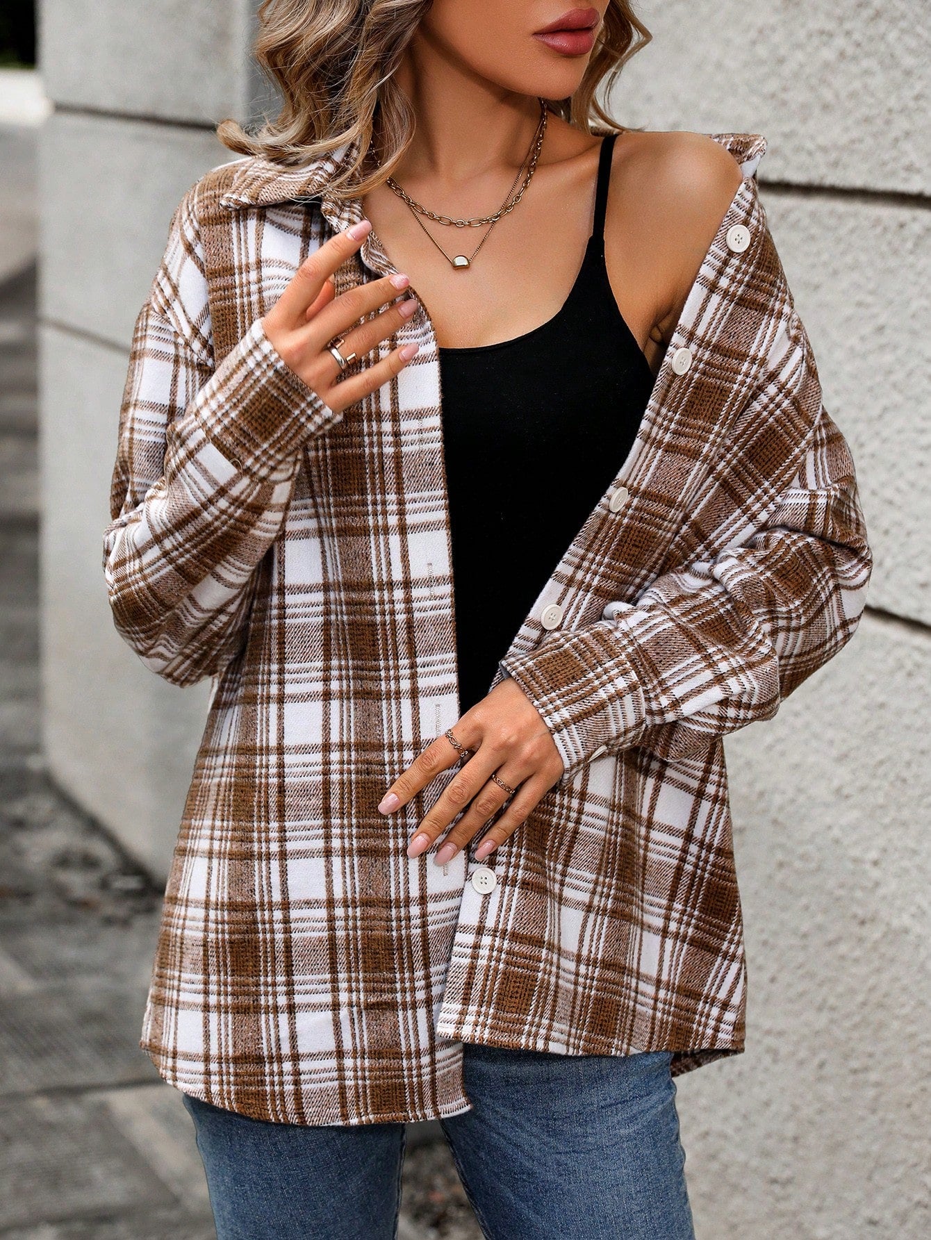 SHEIN LUNE Loose Fit Plaid Casual Shirt