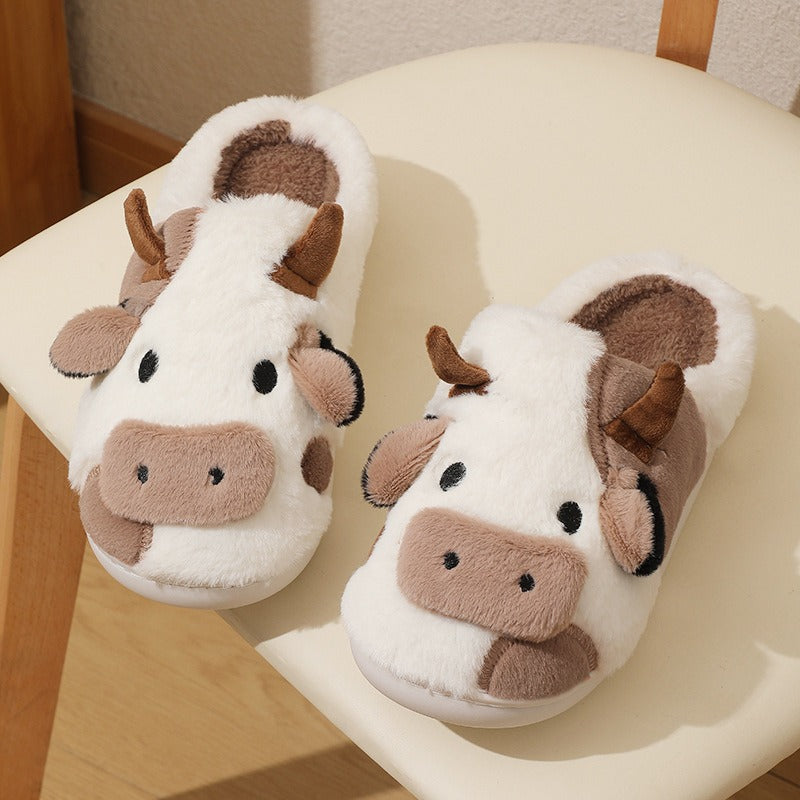 Cotton Slippers Winter New Plush Cotton Slippers Home and Indoor Warmth Cotton Slippers Cartoon Cow Slippers