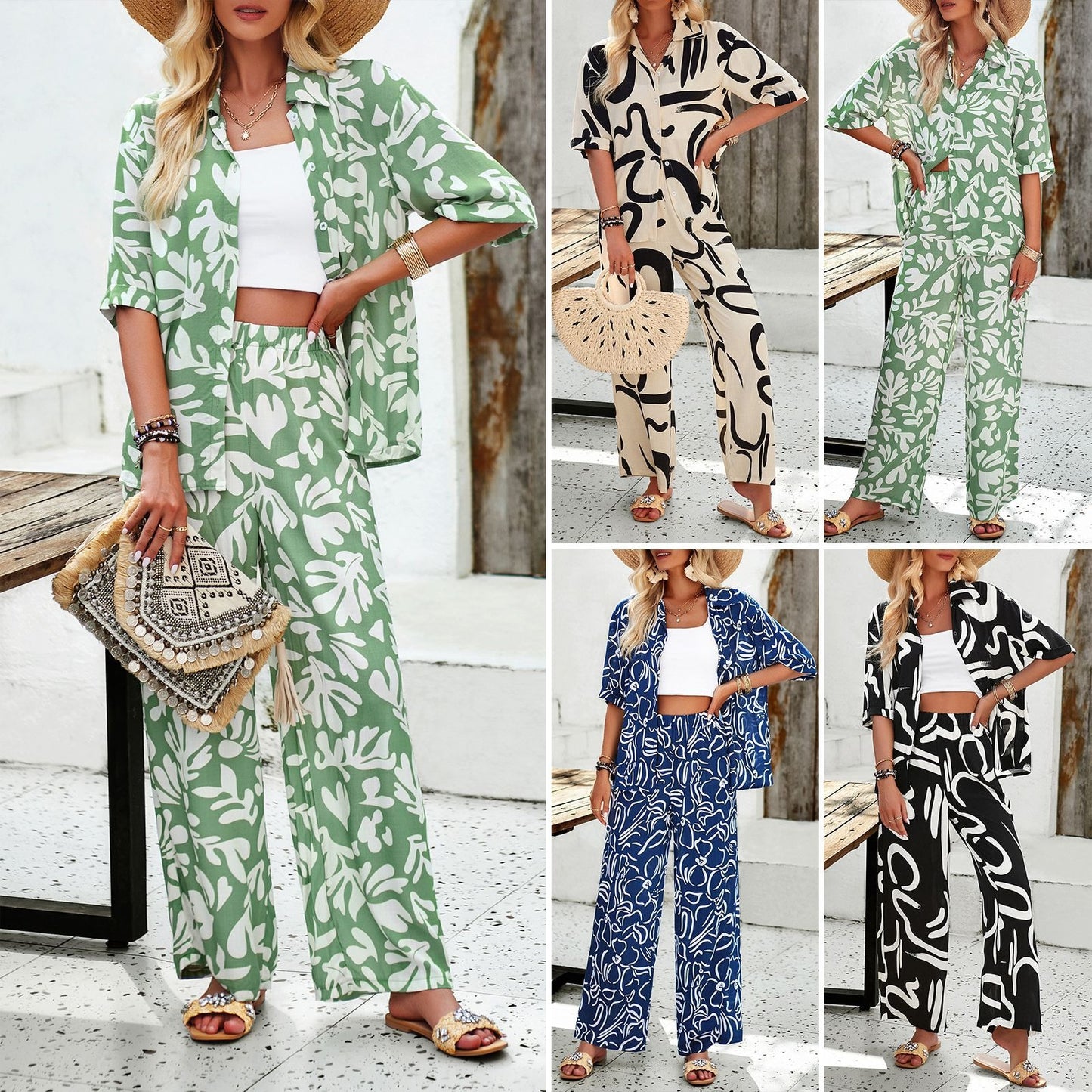 Women's spring and summer temperament casual fashion casual printed suit