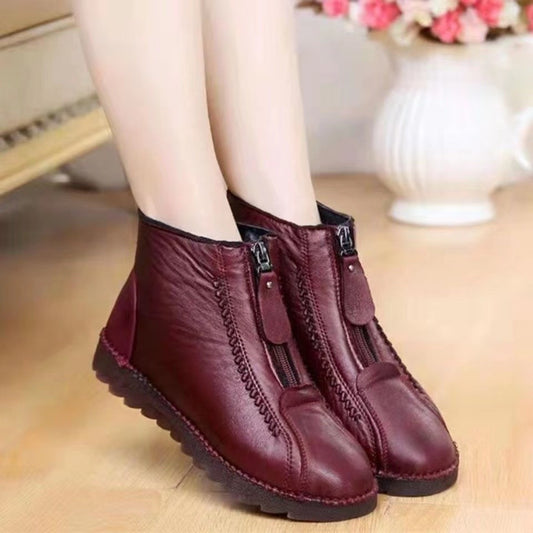 New Winter European and American Casual Plush Thickened Snow Boots Mom's Large Low Cap Zipper Cotton Shoes