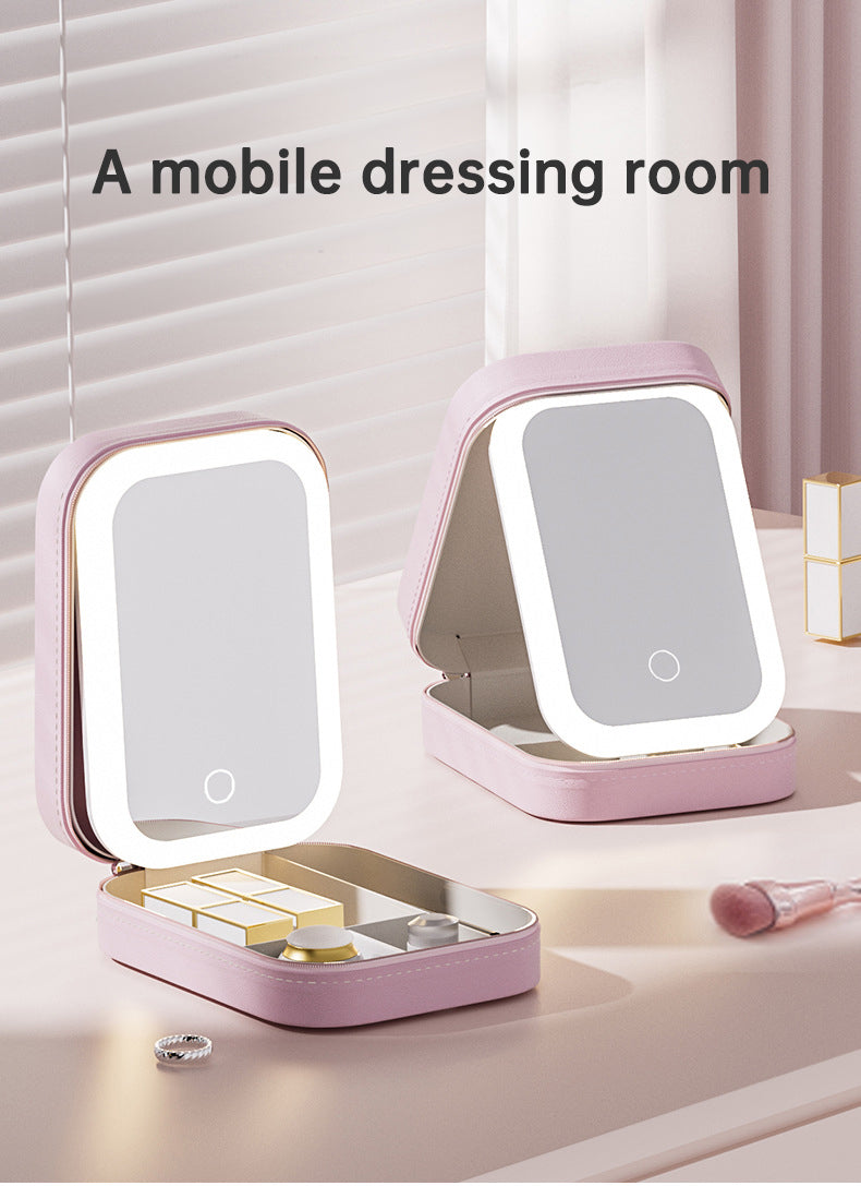 Multi-purpose Portable LED Makeup Mirror Travel Cosmetics Storage Box Smart Touch Vanity Mirror For Girl