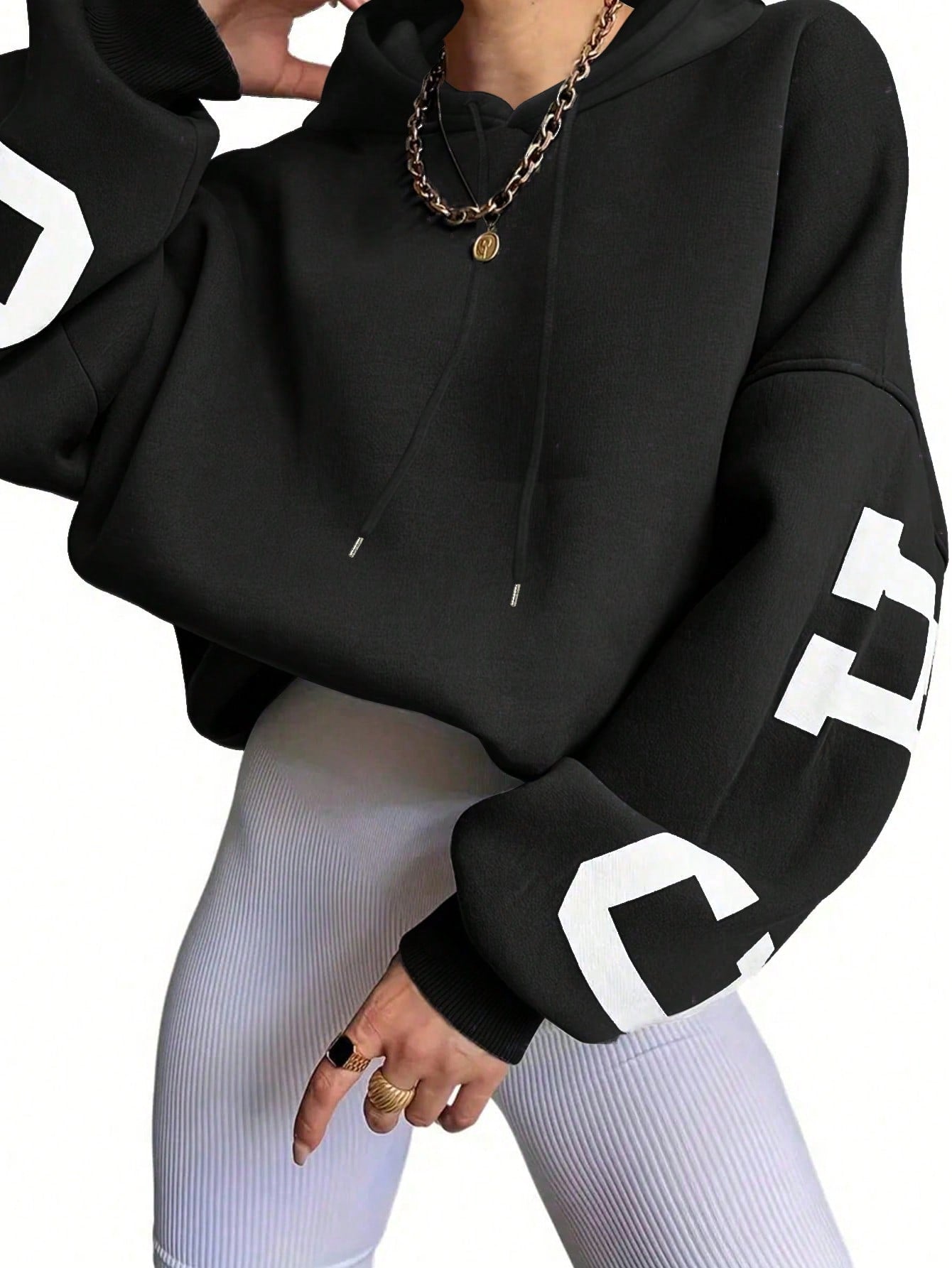 Women'S Casual Drop Shoulder Letter Print Long Sleeve Sweatshirt