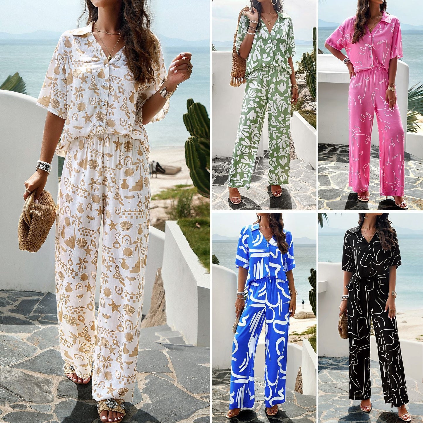 Women's spring/summer style printed short-sleeved suit