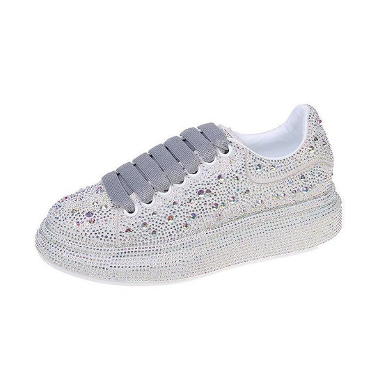 Autumn new full diamond sponge cake thick sole sports and leisure shoes, popular on the internet with leather surface women's single shoe trend