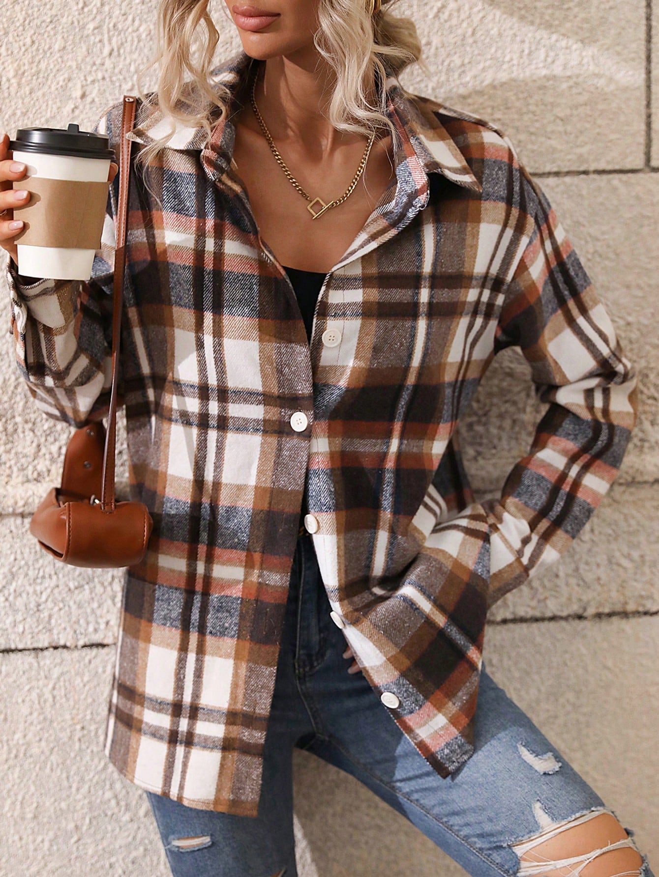 SHEIN LUNE Loose Fit Plaid Casual Shirt