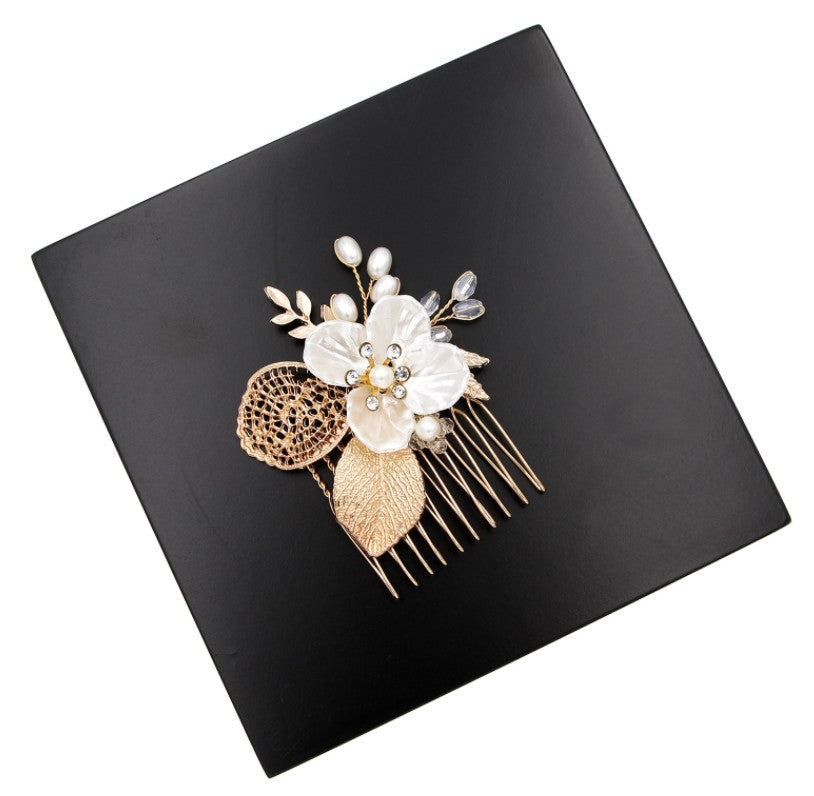 Golden leaf hair comb bridal headdress insert comb jewelry