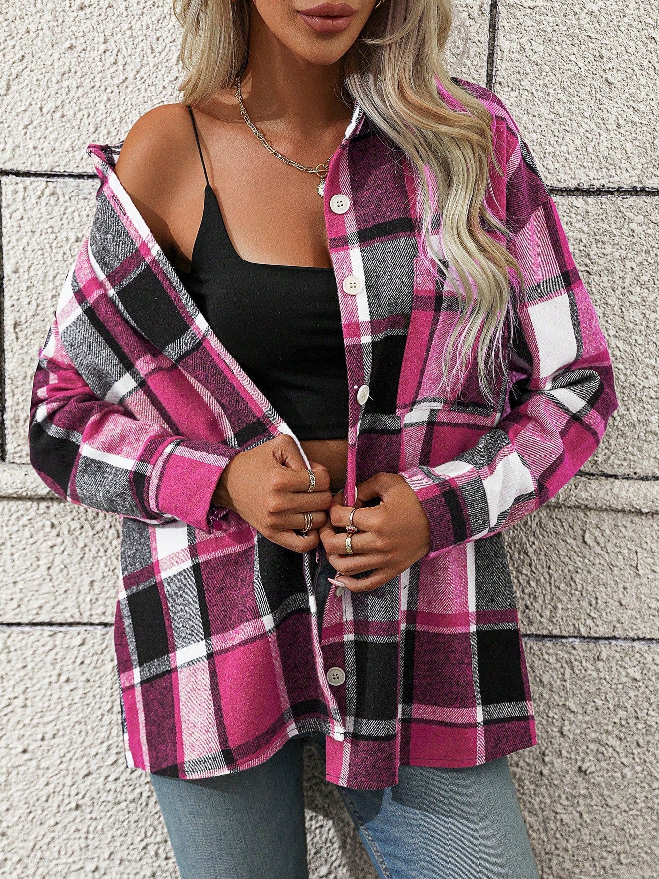 SHEIN LUNE Loose Fit Plaid Casual Shirt