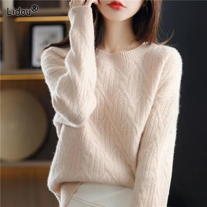 Autumn Winter Thick Solid Office Lady Women'S Clothing O-Neck Leisure Loose Slight Strech Multiple Colour Pullovers Keep Warm