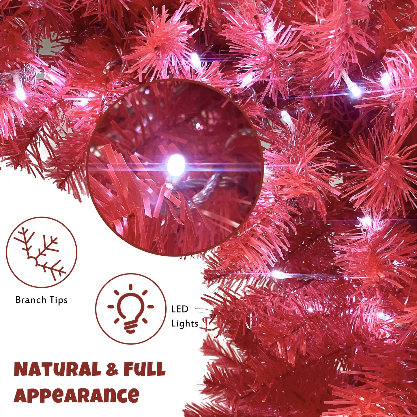 6FT hinge fir artificial fir curved top Christmas tree, bendable, 1250 lush branch hints, 300 LED Christmas lights