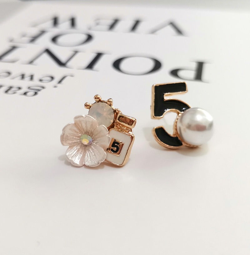 Camellia earrings asymmetrical pearl earrings for women versatile Korean version popular earrings for women