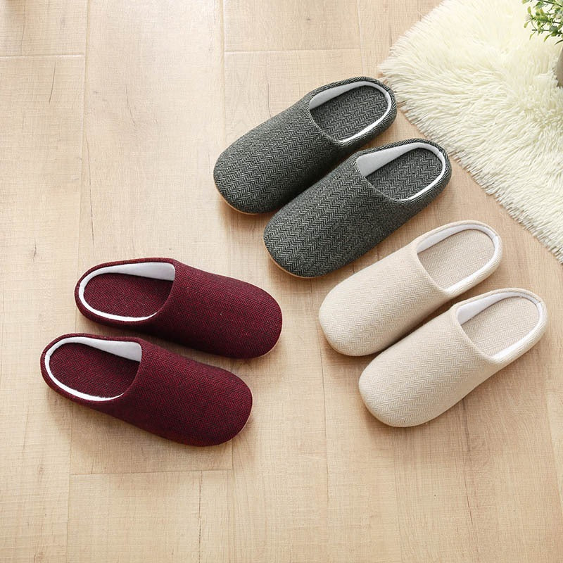 Japanese and Korean wooden floor fabric art men's and women's indoor cotton and linen slippers, home pure black cotton cloth slippers