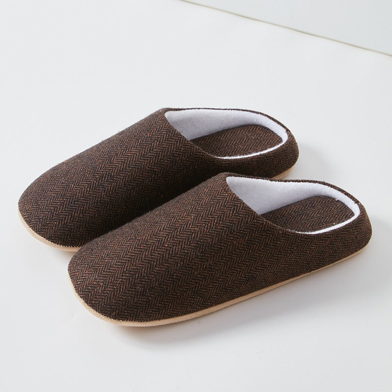 Japanese and Korean wooden floor fabric art men's and women's indoor cotton and linen slippers, home pure black cotton cloth slippers