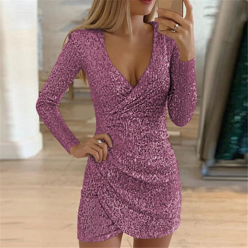 Sexy V-neck with buttocks and irregular sequin dress