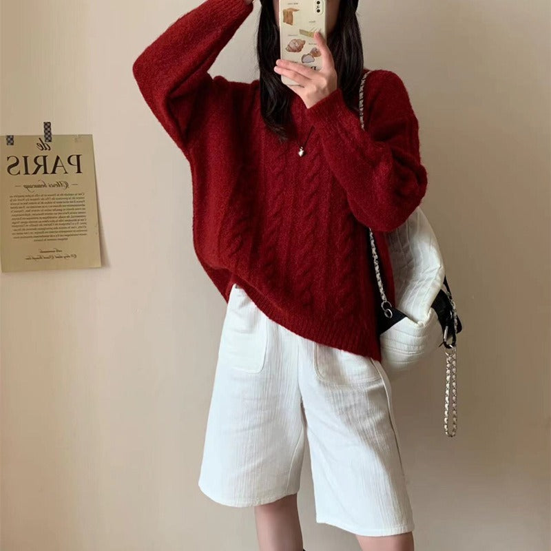 Fried Dough Twists round neck pullover sweater women's loose knit