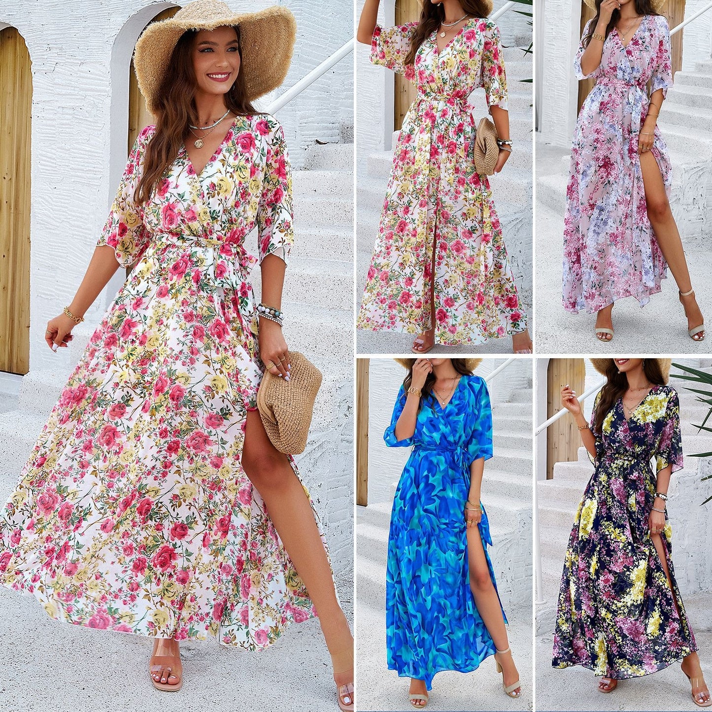 Women's spring/summer elegance printed waist dress