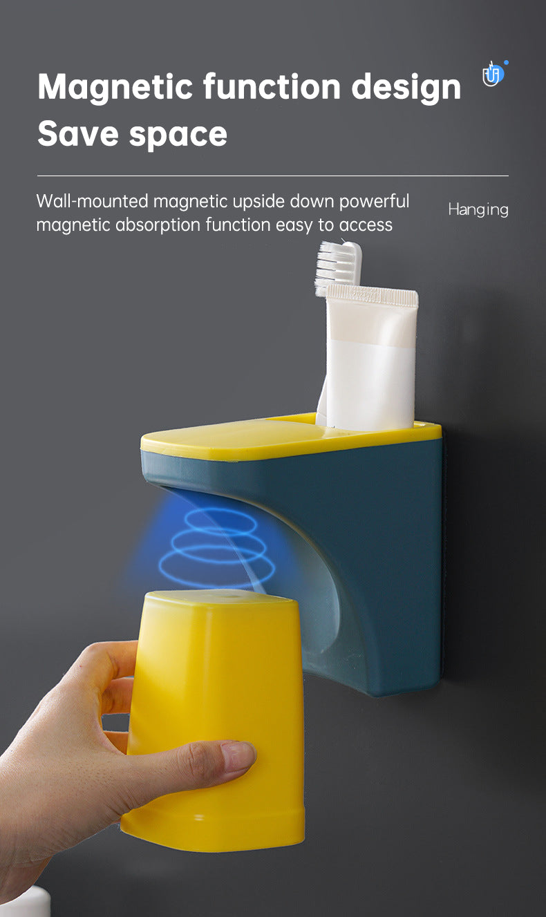 Wall Mount Magnetic Toothbrush Cup Holder Anti-dust Draining Mug Gargle Cup Toothpaste Storage Rack Family Set Bathroom Products