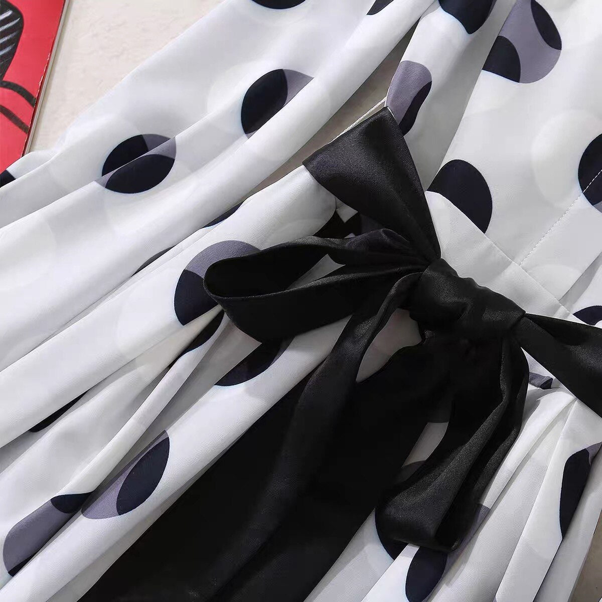 Celebrity stylish turn down collar polka dot white elegant midi dresses fashion robe Office Lady clothing OL dress