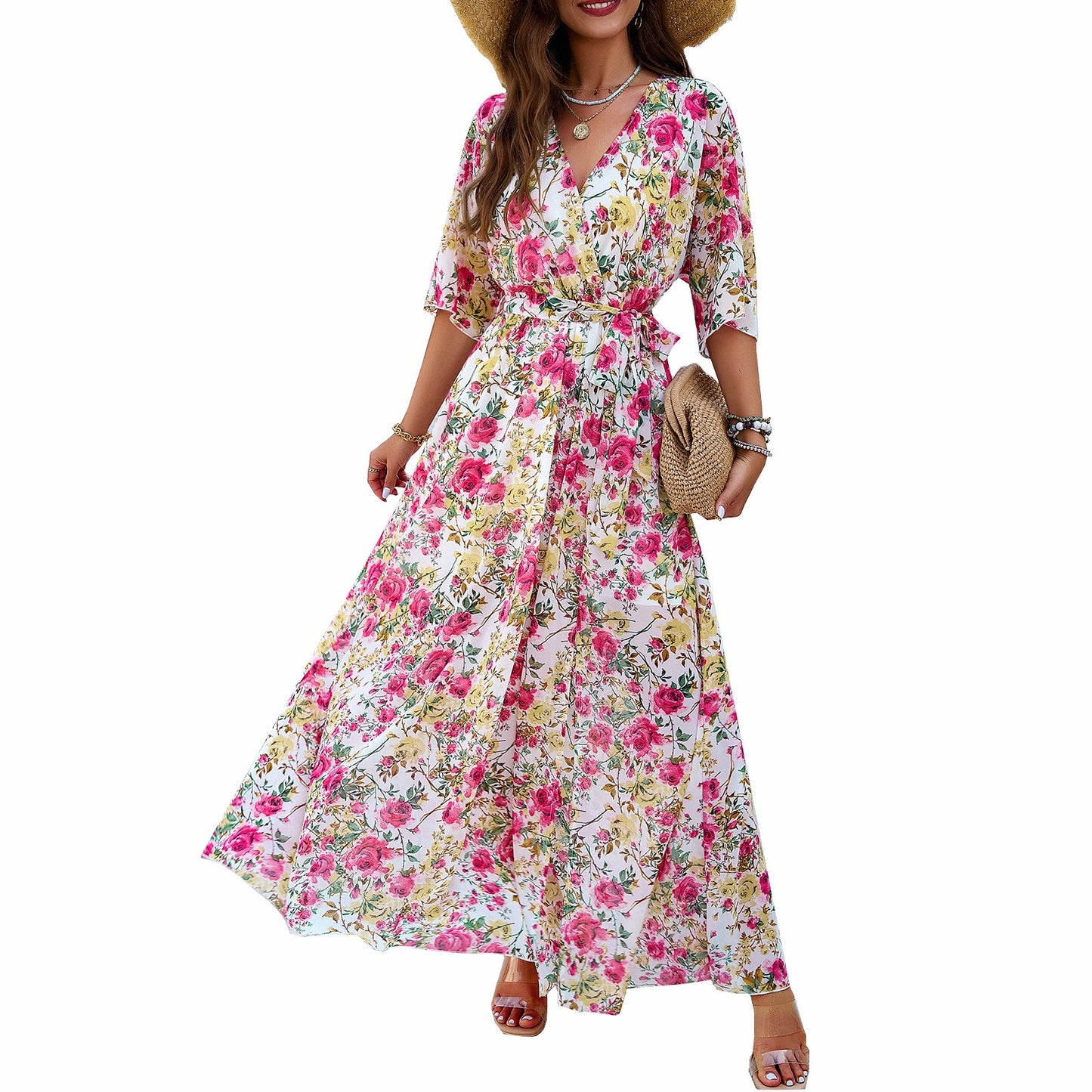 Women's spring/summer elegance printed waist dress